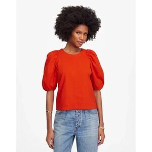 MADEWELL Puff-Sleeve Tee XS Bright  Flame Crew Short Sleeve Top Slouchy NWT B70